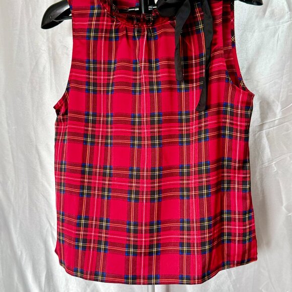 J.Crew | Red Tartan Plaid Bow-Neck Sleeveless Top | Size M - Picture 4 of 6